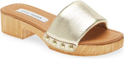 Steve Madden Belong Gold Slip On Wood Clog Open Toe Blocked Heeled Sandals