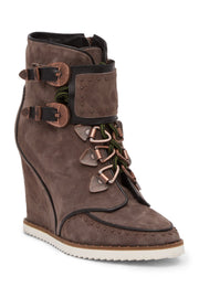 Ivy Kirzhner Scotty Grigio Taupe Lace Up Hiker Concealed Wedge Ankle Bootie