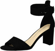 Chinese Laundry Women's Rumor Two piece peep Toe Heeled Sandal Black Suede Pump