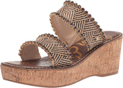 Sam Edelman Angelina Natural/Black Double Strap Slip On Open Toe Wedges Sandals