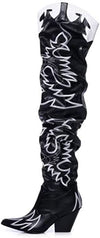 Cape Robbin Kelsey-21 BLACK WHITE ROCK STAR WESTERN POINTED OVER KNEE THIGH BOOT
