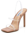 Steve Madden Gracey Nude Clear Vinyl Square Toe open Toe Stiletto Dress Sandals