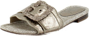 Sam Edelman Bambi Pewter Snake Buckle Detailed Open Toe Slip On Flat Sandals