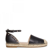 Steve Madden Alissa Black Ankle Strap Metallic Studded Rounded Closed Toe Flat