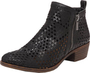 Lucky Brand Basel 3 Black Lugo Perforated Cut out Low Cut Ankle Designer Booties