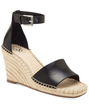 Vince Camuto Maaza Wedge Leather Espadrille Ankle Strap Sandals BLACK