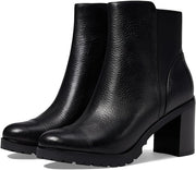 Cole Haan Foster Black Leather Block Heel Rounded Toe Buckle Detailed Ankle Boots