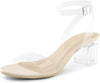 Dream Pairs Carnival Nude/Clear Open Toe Ankle Strap Low Block Heeled Sandals