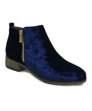 Bamboo Saber-02S Blue Womens Stacked Heel Crushed Velvet Booties