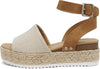 Soda Topic Beige Canvas/Tan Espadrille Ankle Strap Studded Platform Sandals