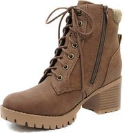 Soda Single Light Brown Lug Sole Chunky Heel Lace Up Platform Combat Wide Boots