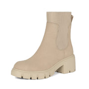 Rihero Chelsea Nude Boots Fashion Pull on Platform Ankle Chunky Booties 7.5