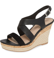 Charles David Layne Black Espadrille Slingback Ankle Strap Platform Wedge Sandal