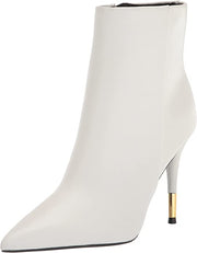 Nine West Bolana White Leather Pointed Toe Stiletto Heel Fashion Ankle Boots