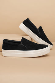 Soda Hike Black Suede Slip On While Fashion Platform Casual Tennis Sneakers