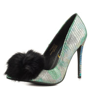 Privileged Play Boy Black Multi Pointed Toe Fur Pom Pom Stiletto Heeled Pumps