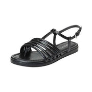 Aerosoles Droplet Flat Sandal Black Leather Open Toe Caged Gladiator Flats