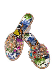 Liliana Honnay-2 Multi Snake Clear Rhinestone Gem Slip On Slide Mule Flat Sandal