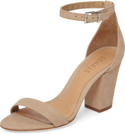 Schutz Jenny Lee Oyster Nude Leather Mid Block Heeled Ankle Strap Pumps Sandals