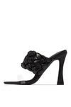 CAPE ROBBIN Tremble Black High Heel Open Toe Clear Mule Woven Pumps Sandals
