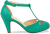Chase & Chloe Kimmy-36 Teardrop T-Strap Mid Heel Pumps Green Pu