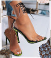 Cape Robbin Passion Neon Yellow Clear Lace Dainty High Heel Sandals Transparent