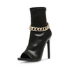 Steve Madden Elettra-C Black Zipper Closure Round Open Toe Chain Detailed Boots