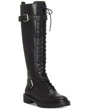 Lucky Brand Inniko Black Leather Knee High Combat Lace Up Lug Sole Moto Boots