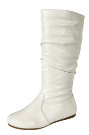 Forever Link Selena-24 White Closed Round Toe  Flat Heel Mid-Calf Boot