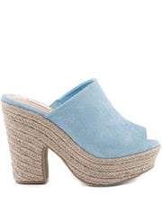 Schutz Eviana Vanilla Jeans Blue Platform Open Toe Espadrille Mules Sandal