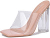 Cape Robbin Edna Clear Chunky Block High Square Open Toe Heels Sandals Nude