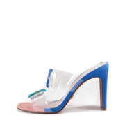 Cecelia New York Vannah Pool Blue Slip On Buckle Strap Open Toe Stiletto Sandals