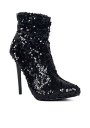 Lauren Lorraine Quannah Sequin Ankle Stretch Stiletto Heel Black Sparkle Bootie