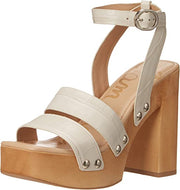 Sam Edelman Rosalind Modern Ivory Squared Toe Ankle Strap Block Heeled Sandals