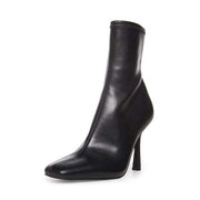 Steve Madden Katerina Black Leather Bootie Squared Toe Stiletto Heeled Boots