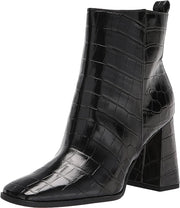 Circus By Sam Edelman Pascha Black Croc Print Square Toe Block Heel Fashion Boot