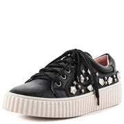 Lauren Lorraine Pam Black Lace Up Sneakers With Rhinetsone Stones Gem Platform