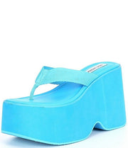 Steve Madden Gwen Blue Slip On Squared Open Toe Chunky Platform Heeled Sandals