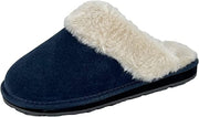 Clarks Womens Open Back Suede Leather Comfort Clog Slipper JMS0583C - Plush Faux Fur Trim - Indoor Outdoor House Slippers For Women