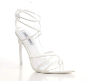 Cape Robbin Ada Strappy Pointy Open Toe Ankle Strap Stiletto Heel Sandals White