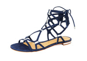 Schutz Zimi Night Blue Crystal Gladiator Lace Up Ankle Sandals (9)