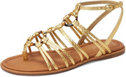 Sam Edelman Raye Gold Open Toe Strappy Gladiator Ankle Strap Flat Sandals