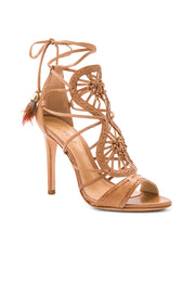 Schutz LiliAnna Desert Brown Leather Cut Out Feather Single Sole Sandals