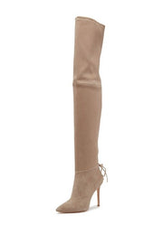 Pour La Victoire Caterina Sandstone Nude Suede Over the Knee Fitted Boots