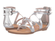 Blowfish Malibu Billa-K Pearl Silver Dyecut Pu Crisscrossed Strap Sandals