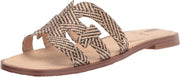 Sam Edelman Bay Natural/Black Rounded Toe Slip On Leather Strap Slides Embellished Sandals