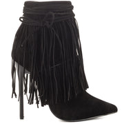 Privileged Capilla Black Suede High Pitch Heel Stiletto Pointy Toe Fringe Bootie (8)