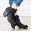 City Classified Arden Black Vegan Nubuck Stacked Heel Bootie