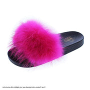 Liliana Nomi-17 Pink Luxury Raccon Fur Slippers Slides Slip On Flat Soles Mules