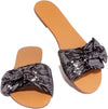 Shoe Republic Kentt Feeling Hot Black Shimmer Flat open Toe Slide Mule Sandals